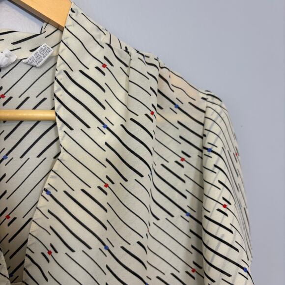 Vtg Josephine Blouse Diagonal Grid Print Puff Sleeve Button Top | Dark Winter - Picture 5 of 7